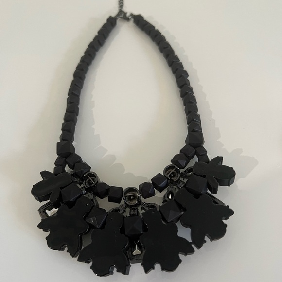 NECKLACE of BLACK MULTI SHAPE & SIZE BEADS ADORNED w SIGNIFICANT RHINESTONES - Picture 3 of 10
